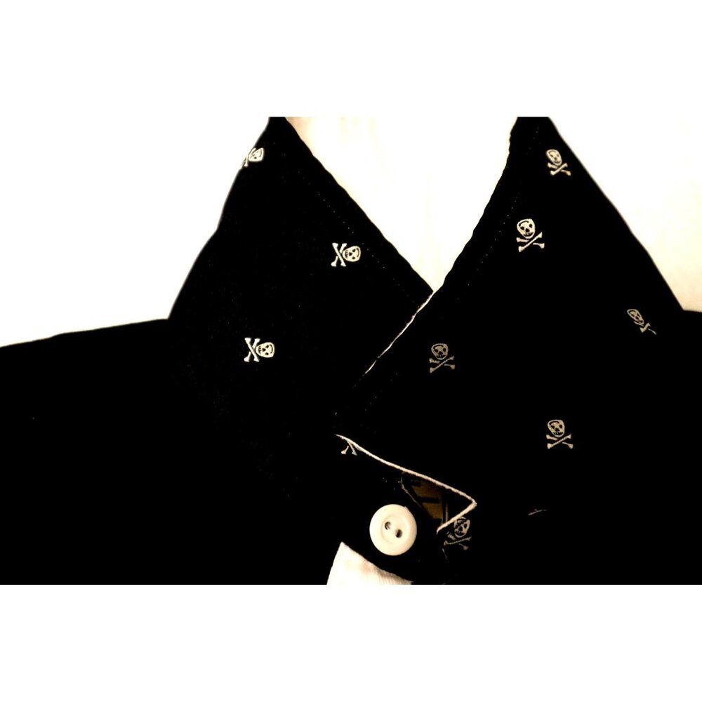 Vintage Ralph Lauren Rugby Black Pullover Henley Skull Crossbones Button-Up L - Picture 8 of 10